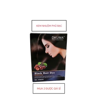 01Kem Nhuộm Không dính ra đầu DKUMA ORGANIC 500ml Phủ Bạc màu ĐEN và NÂU , Nam, Nữ Women