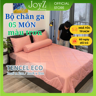  Bộ Chăn Ga Gối 5 Món JoyZ Bedding lụa Tencel Eco Màu Trơn Set Ga Trải Giường I 1m6 x 2m 1m8 x 2m 