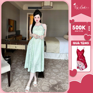  Đầm ngủ hai dây Vy Linh chất liệu gấm họa tiết 3D xinh xắn thoáng mát mềm mại S1324 