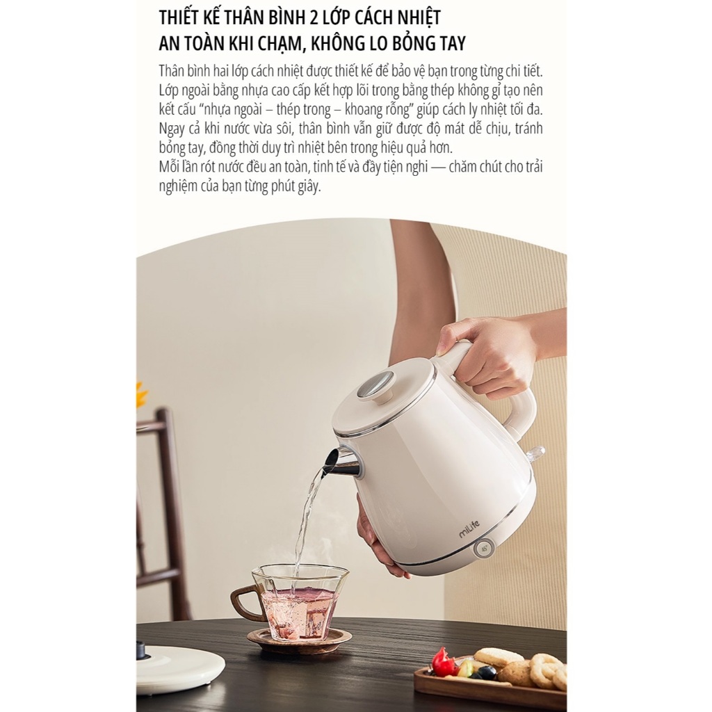 Ấm siêu tốc cao cấp miLife N6, giữ nhiệt ở 45 độ pha sữa, 1.8L inox 316 | BigBuy360 - bigbuy360.vn