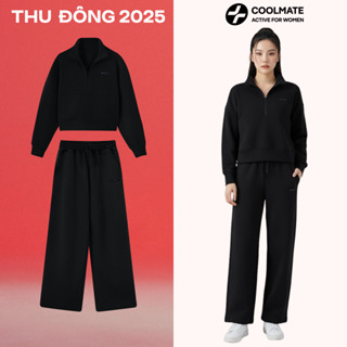   MỚI 2026  Set đồ bộ nỉ thu đông Nữ Áo halfzip & Quần dài studio mềm mại thoải mái - Coolmate Active For Women 