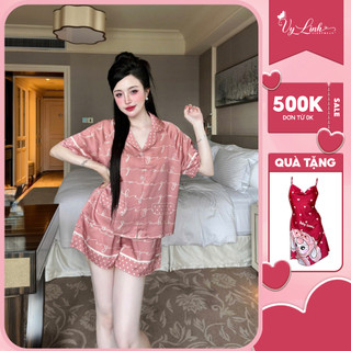  Bộ đùi pijama chất liệu lụa latin cao cấp mặc thoáng mát thấm hút mồ hôi,không bai nhão S1197 họa tiết 
