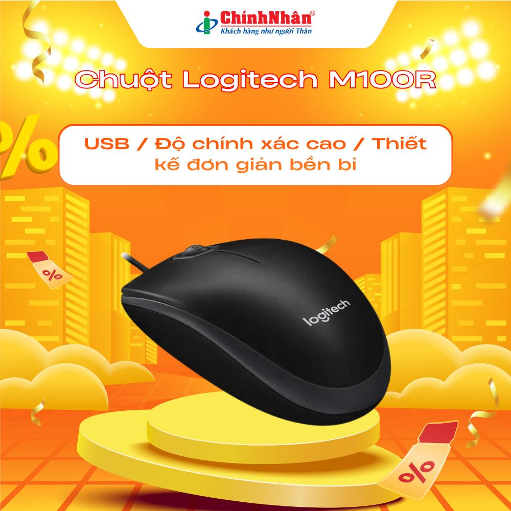 Chuột Logitech M100R có dây / USB / Độ chính xác cao / Thiết kế đơn giản bền bỉ