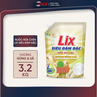 Nước rửa chén LIX siêu đậm đặc các hương loại túi 3.2KG làm sạch vết bẩn dầu mỡ không hại da tay, Lixco Việt Nam