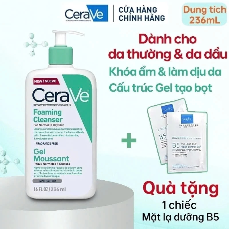 Sữa rửa mặt Cerave Foaming Cleanser, Hydrating Cleanser, SA Cleanser Cho Da Dầu Mụn 236ml
