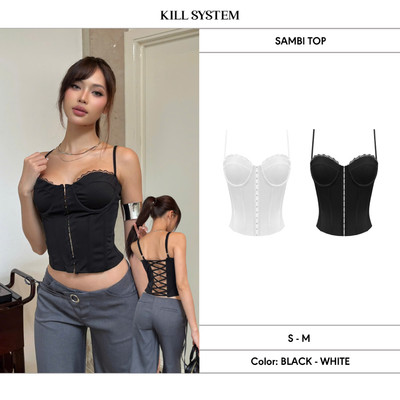 Áo hai dây dáng corset viền ren mắc cài ôm body SAMBI - 𝐊𝐈𝐋𝐋 𝐒𝐘𝐒𝐓𝐄𝐌