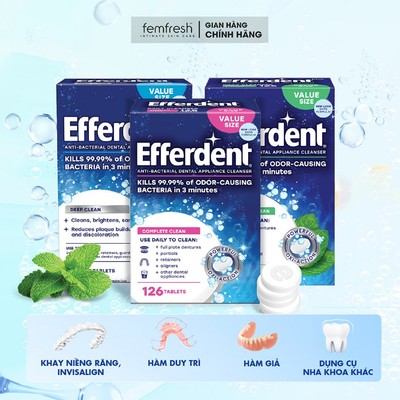 Viên sủi vệ sinh hàm duy trì và khay niềng răng Efferdent  làm sạch, khử khuẩn vượt trội