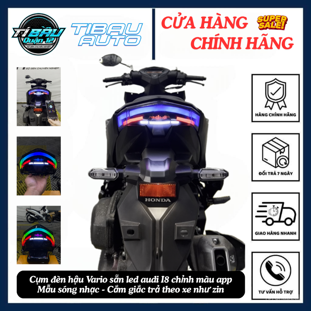 Cụm đèn hậu Vario sẵn led audi I8 chỉnh màu app mẫu sóng nhạc - Cắm giắc trả theo xe như zin