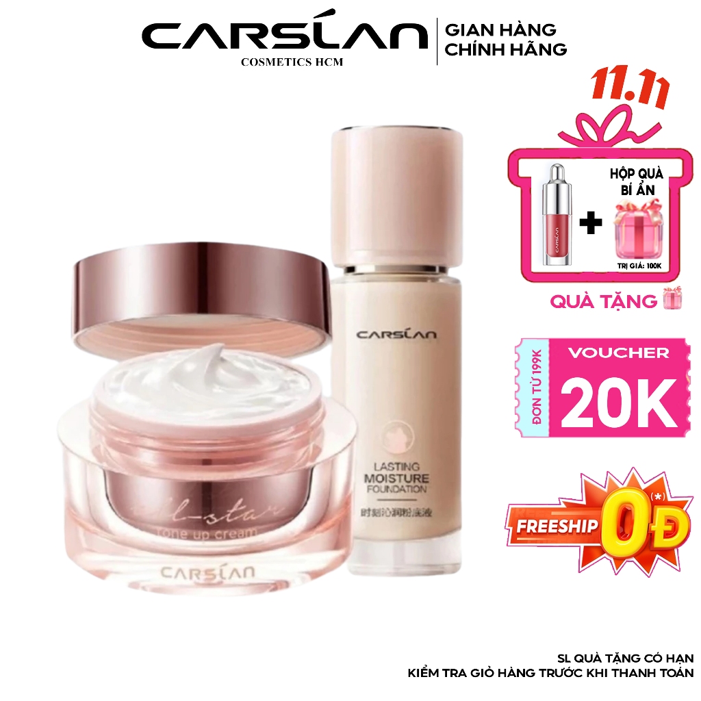 Combo kem nền Carslan mỏng nhẹ + kem lười Carslan che phủ nhanh, nền đều màu tự nhiên