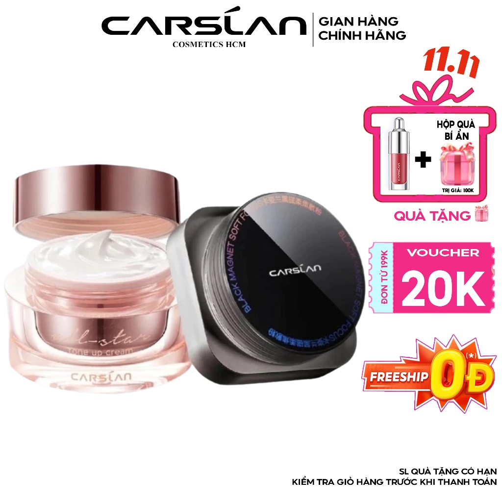 Combo kem lười Carslan nền nhanh – mịn + phấn phủ Carslan kiềm dầu, khóa nền bền màu