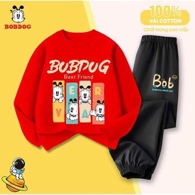 Bộ đồ thu đông dài tay bé trai BOBDOG chất thun cotton ấm áp in hình dễ thương cho bé Tw-bdo01-bdq01