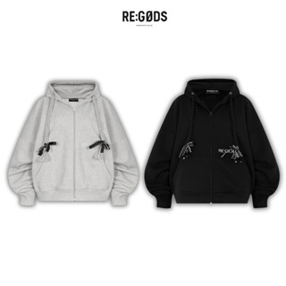  Áo khoác Hoodie zip có nón vải nỉ chân cua dây nón đan Regods - Hoodie zip Ribbon đan dây nón 