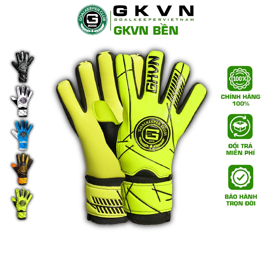 GKVN BỀN - Xanh Neon - Găng tay thủ môn SIÊU BỀN, CÓ XƯƠNG bảo vệ tháo rời, thoáng khí (Size 7-10)