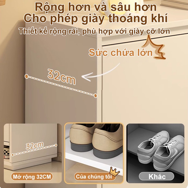ALVIN Kệ để giày dép Tủ giày gỗ nguyên khối  màu trắng kem  sức chứa lớn  vẻ ngoài cao cấp | BigBuy360 - bigbuy360.vn