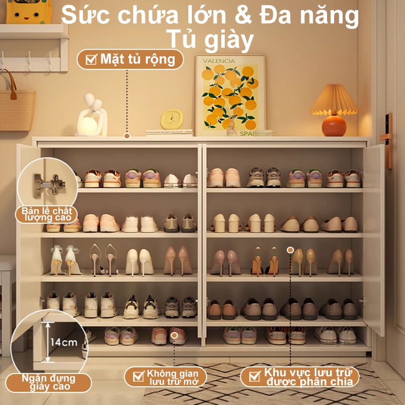 ALVIN Kệ để giày dép Tủ giày gỗ nguyên khối  màu trắng kem  sức chứa lớn  vẻ ngoài cao cấp | BigBuy360 - bigbuy360.vn