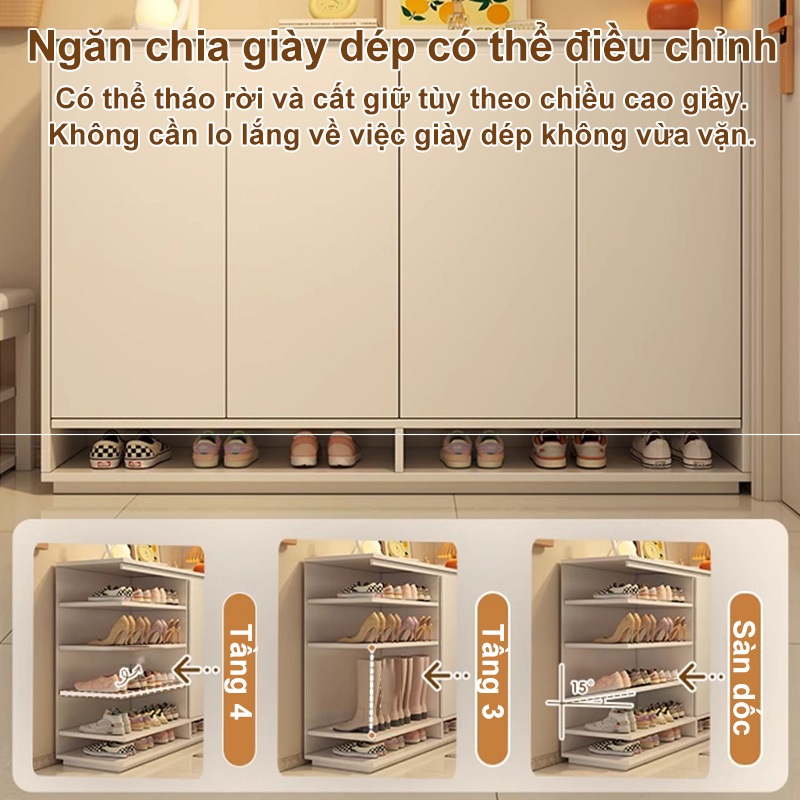 ALVIN Kệ để giày dép Tủ giày gỗ nguyên khối  màu trắng kem  sức chứa lớn  vẻ ngoài cao cấp | BigBuy360 - bigbuy360.vn