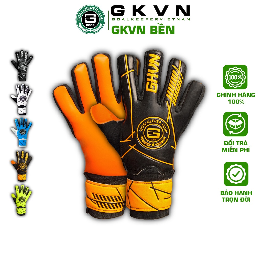 GKVN BỀN - Cam Đen - Găng tay thủ môn SIÊU BỀN, CÓ XƯƠNG bảo vệ tháo rời, thoáng khí (Size 7-10)