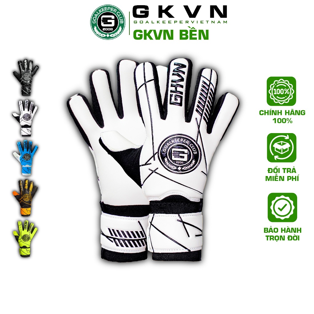 GKVN BỀN - Màu Trắng - Găng tay thủ môn SIÊU BỀN, CÓ XƯƠNG bảo vệ tháo rời, thoáng khí (Size 7-10)