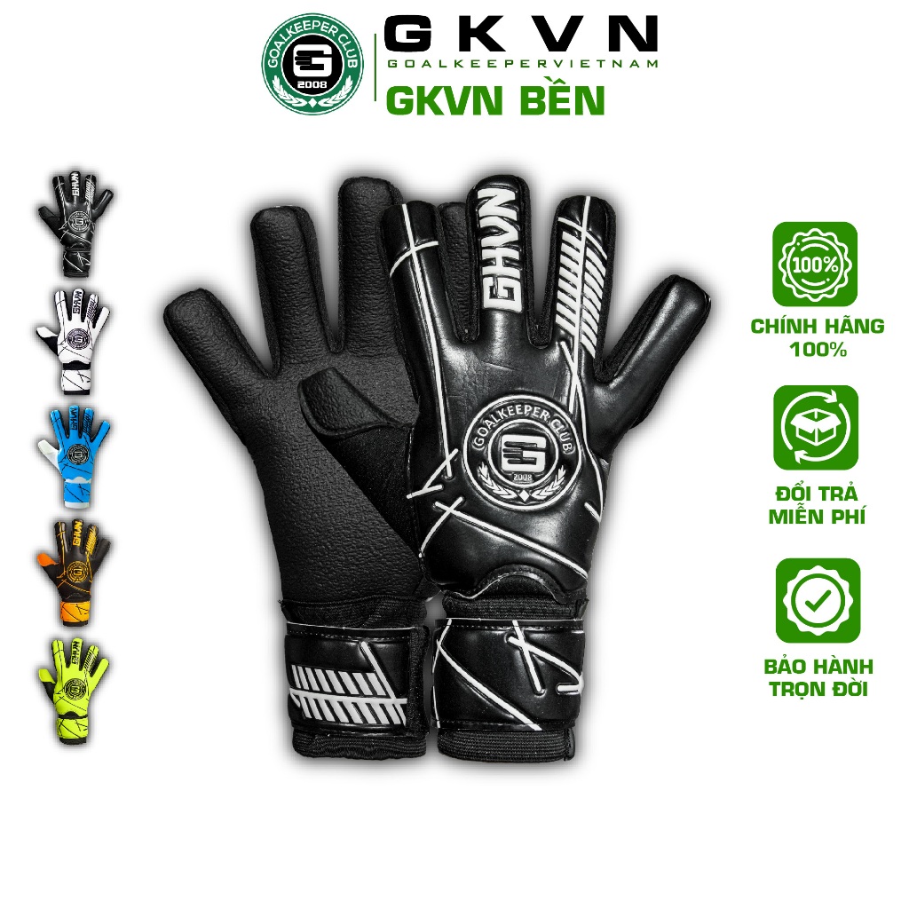GKVN BỀN - Màu Đen - Găng tay thủ môn SIÊU BỀN, CÓ XƯƠNG bảo vệ tháo rời, thoáng khí (Size 7-10)