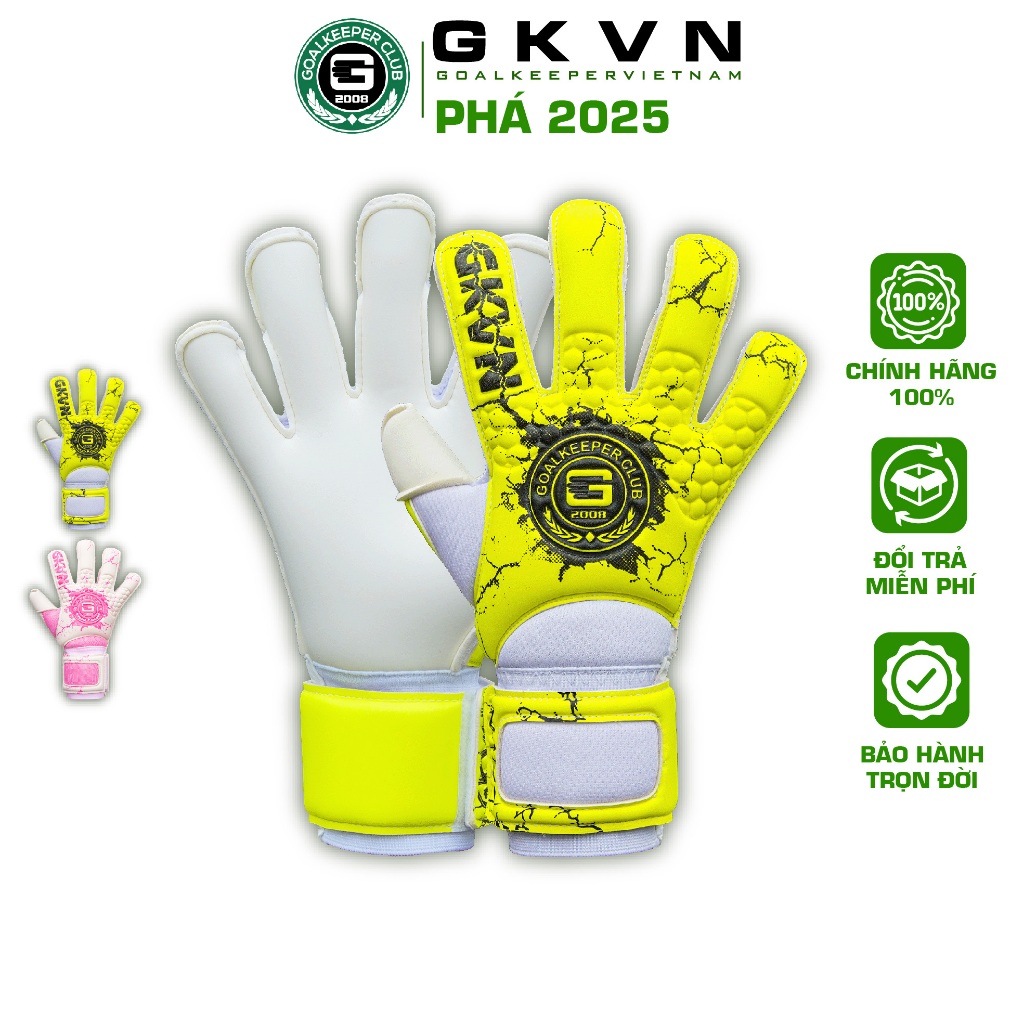 GKVN PHÁ 2025 - Màu Neon - Găng tay thủ môn cao cấp mút PRO GIGA siêu dính, siêu bền (Size 7-8-9-10)