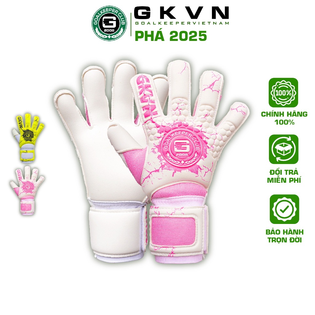 GKVN PHÁ 2025 - Màu Hồng - Găng tay thủ môn cao cấp mút PRO GIGA siêu dính, siêu bền (Size 7-8-9-10)