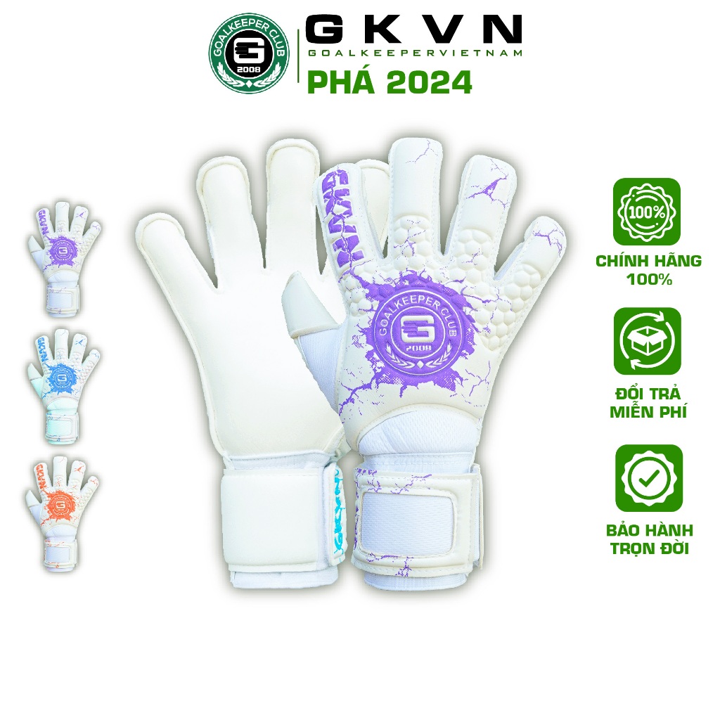 GKVN PHÁ 2024 - Màu Tím - Găng tay thủ môn cao cấp mút CONTACT siêu dính, siêu bền (Size 7-8-9-10)