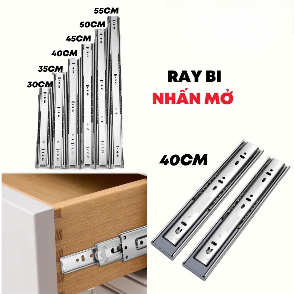 Thanh Ray Bi Trượt 3 Tầng,Ray Ngăn Kéo Tủ, Thanh Ray Tủ Bếp, Quần Áo , Ray Bi 3 Tầng 30cm-50cm, ray 