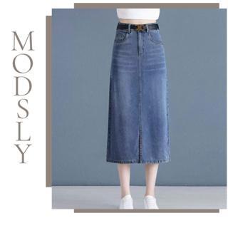 Chân váy jean dài Shop jean CV038 cạp cao dáng dài, chân váy bò kaki xẻ trước dài phong cách