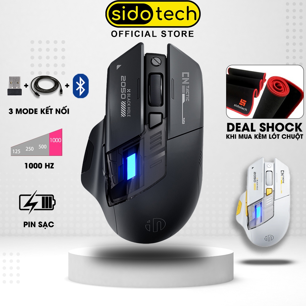 Chuột không dây gaming SIDOTECH INPHIC A9PRO sạc pin bluetooth wirless 3 mode có app 6 nút 1000hz