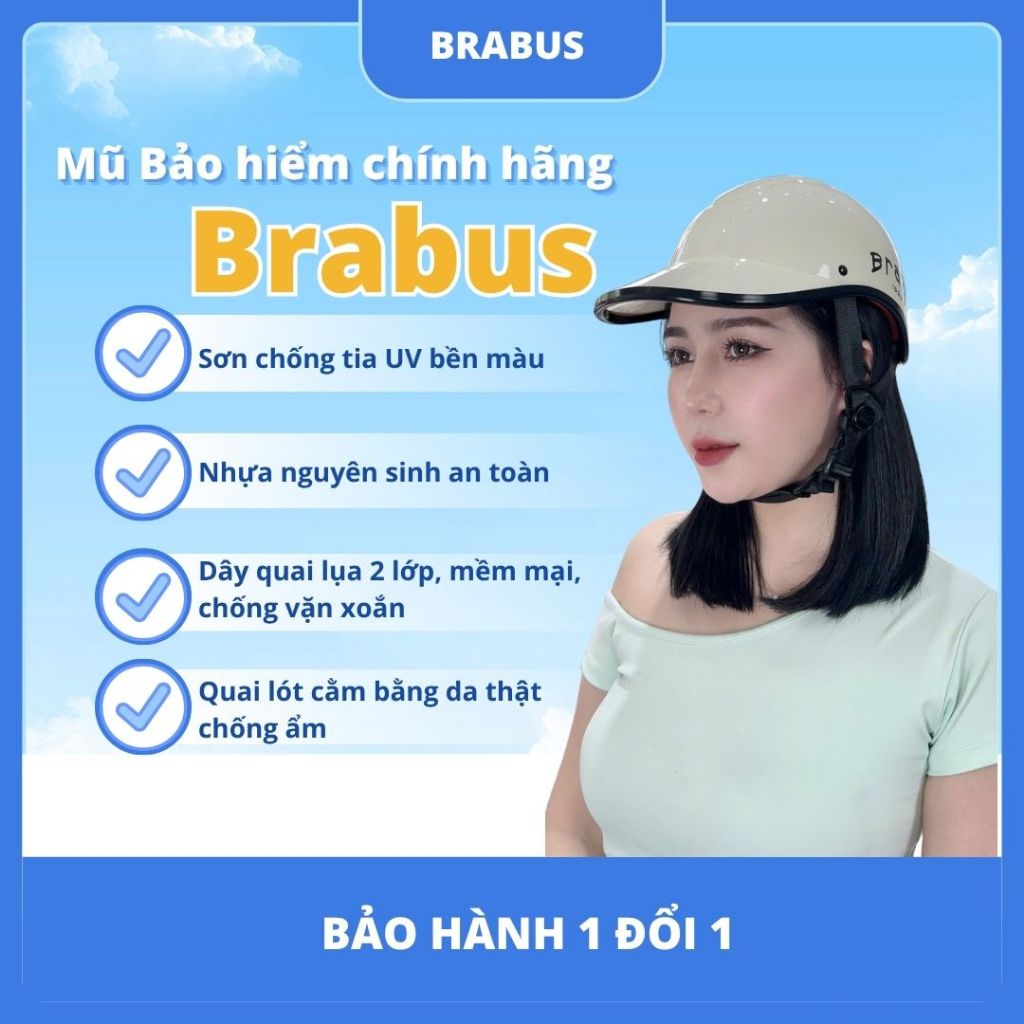 Mũ bảo hiểm lưỡi trai BRABUS màu Trắng vani - mũ bảo hiểm khoét gáy thời trang