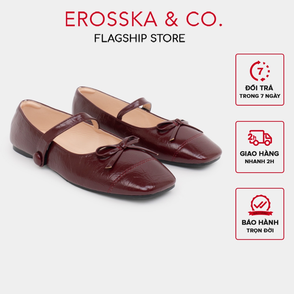 [EROSSKA] - Giày búp bê nữ balletcore phối nơ xinh xắn màu kem cao 1cm - EL100