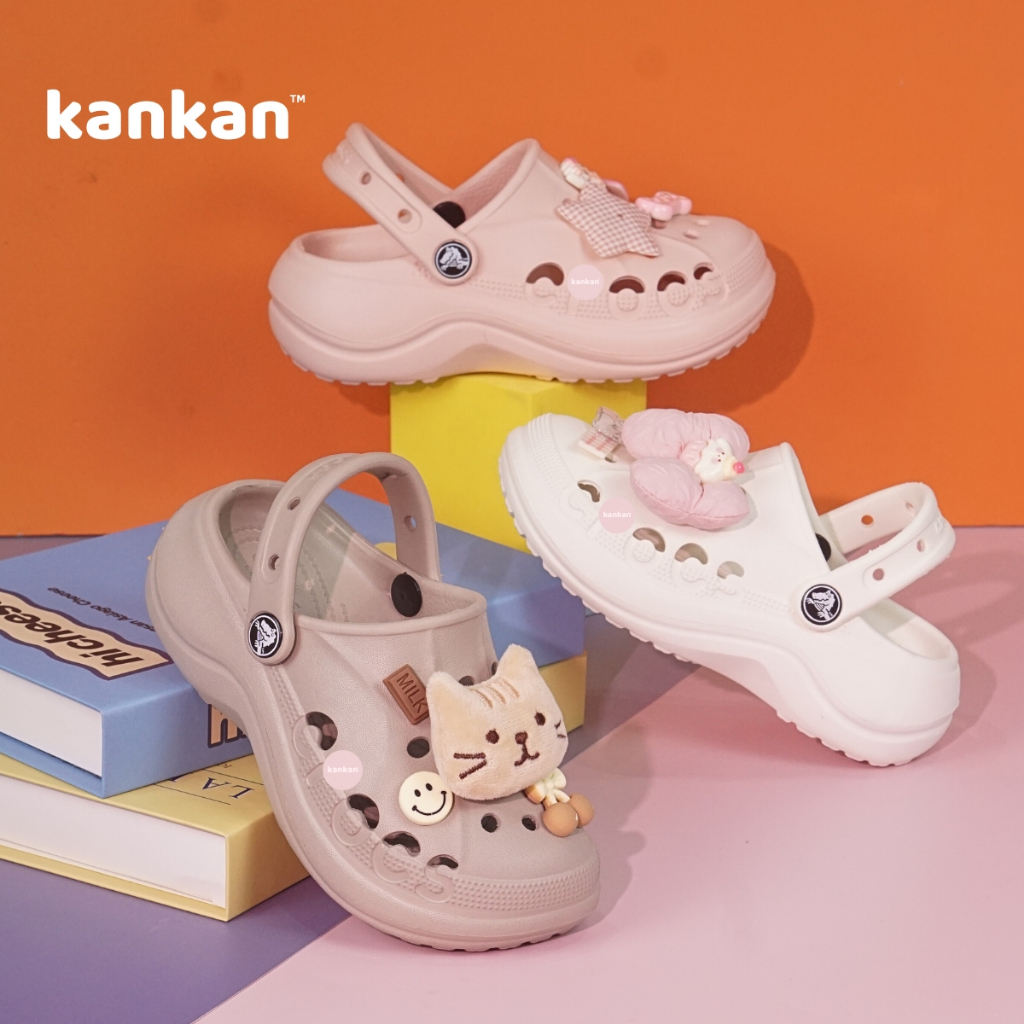 Sục Cho Bé Gái Đế Cao KanKanStore Dép Sục Quai Hậu Tặng Kèm Sticker Nổi KA114