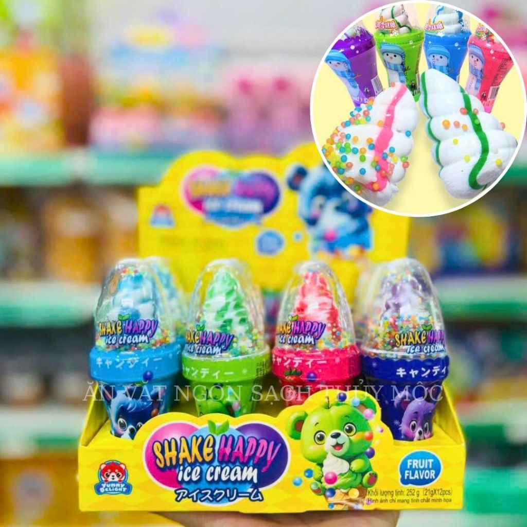 [Lốc 12] Cây Kẹo Mút Xoắn Ốc Hình Kem Ốc Quế Rắc Cốm Đường Hong Kong 21gam