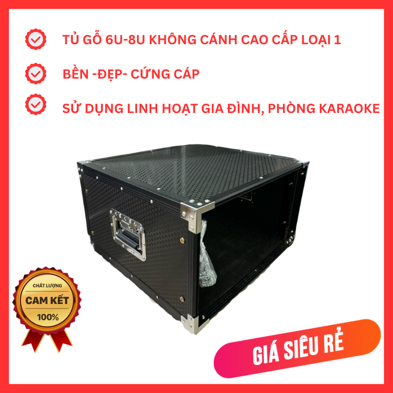 Tủ rack âm thanh gia đình không cánh 6u và 8u nhôm đen, có ốp bo góc