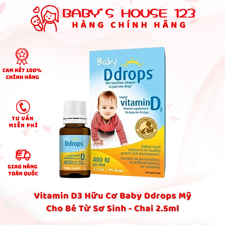 Baby Ddrops Vitamin D3 Ddrop 400IU 90 Giọt Cho Bé Từ Sơ Sinh - Chai 2.5ml