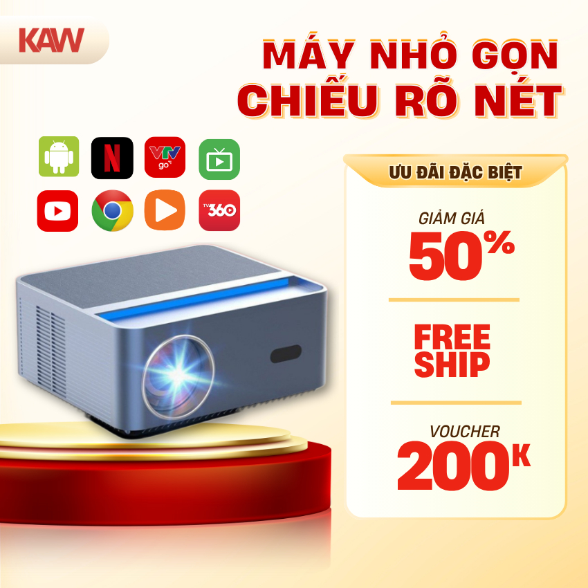 Máy Chiếu Mini KAW K880 Hệ ĐIều Hành Android 9.0, Full HD 1080, Kết Nối Điện Thoại, Wifi