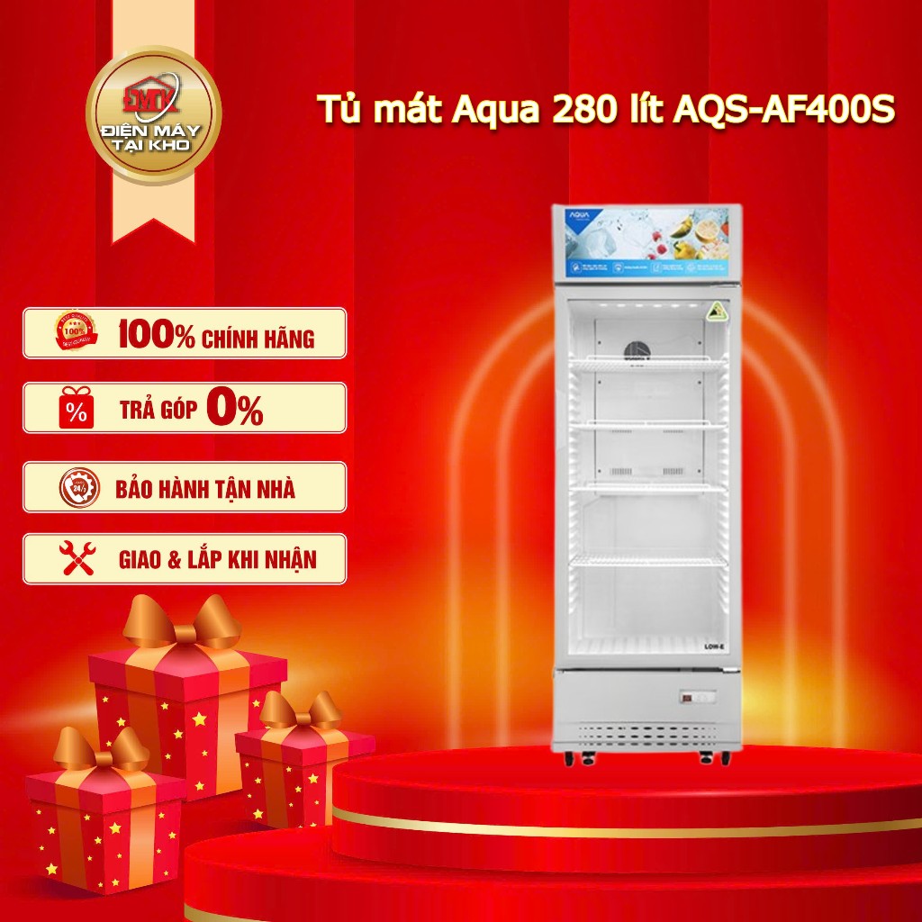 Tủ Mát AQUA AQS AF400S 280 Lít – 1 Cánh Kính 2 Lớp Low E – Làm Lạnh 0 10°C – Tiết Kiệm Điện