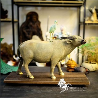 Tượng Trâu phong thủy - Hạc cưỡi lưng Trâu Gamora Decor trang trí bàn trà, bonsai tiểu cảnh