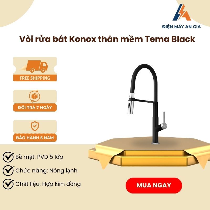 Vòi Rửa Bát Konox Tema Chrome – Thân Mềm Nóng Lạnh – Chiều Cao Ý Tưởng – Kiểu Dáng Hiện Đại - PEB