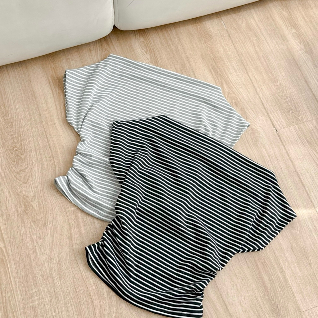 Áo Kiểu Nữ Trễ Vai Kẻ Sọc Ngang Cánh Dơi Nhún Eo Vạt Bầu | BigBuy360 - bigbuy360.vn