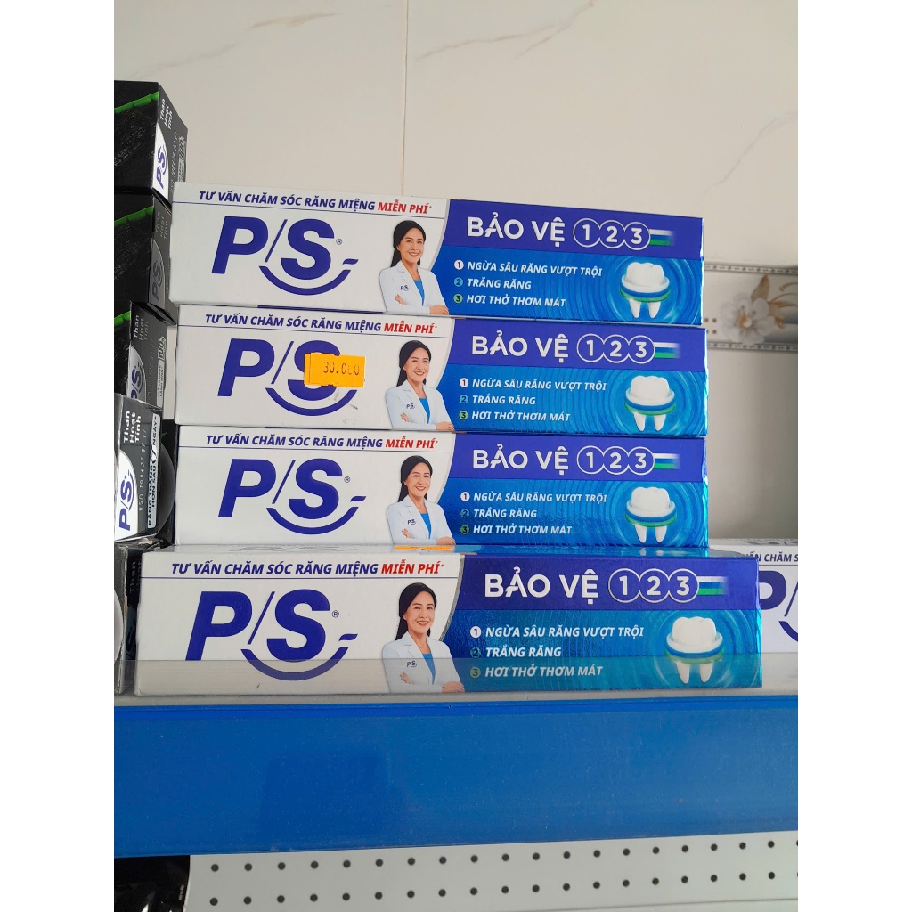 combo 3,5 tuýt kem đánh răng ps vượt trội, 123, trà xanh, than tre 100g và 180g date mới