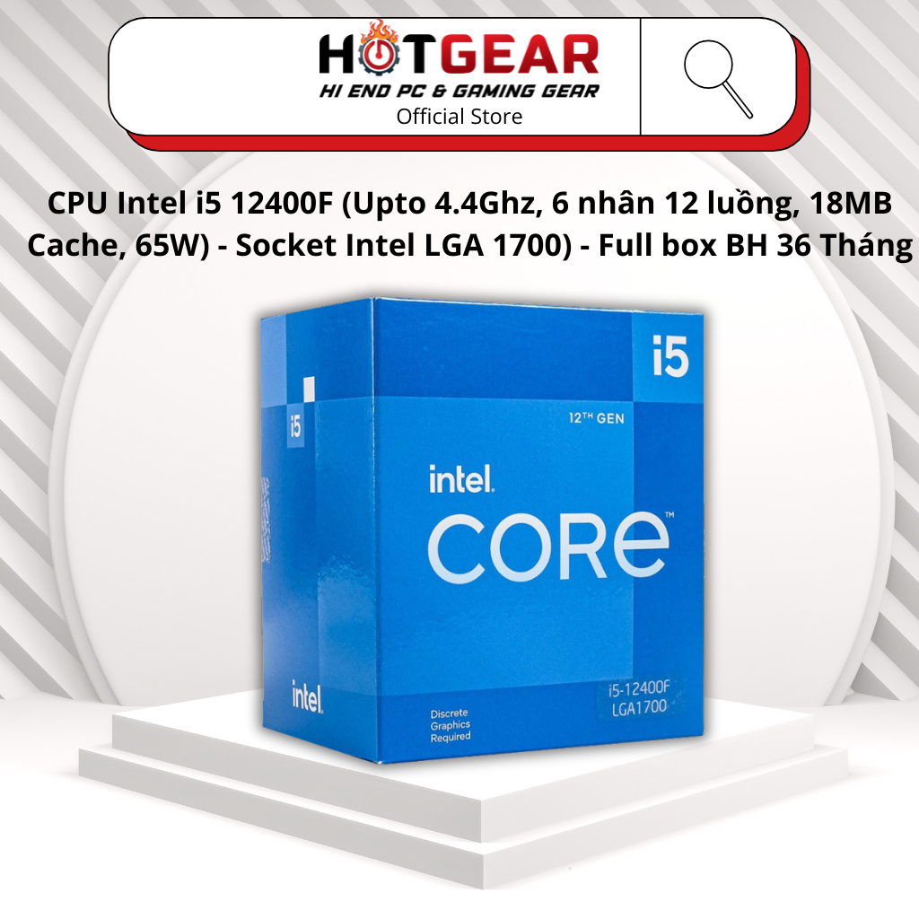 CPU Intel i5 12400F (Upto 4.4Ghz, 6 nhân 12 luồng, 18MB Cache, 65W) - Socket Intel LGA 1700) - Full 