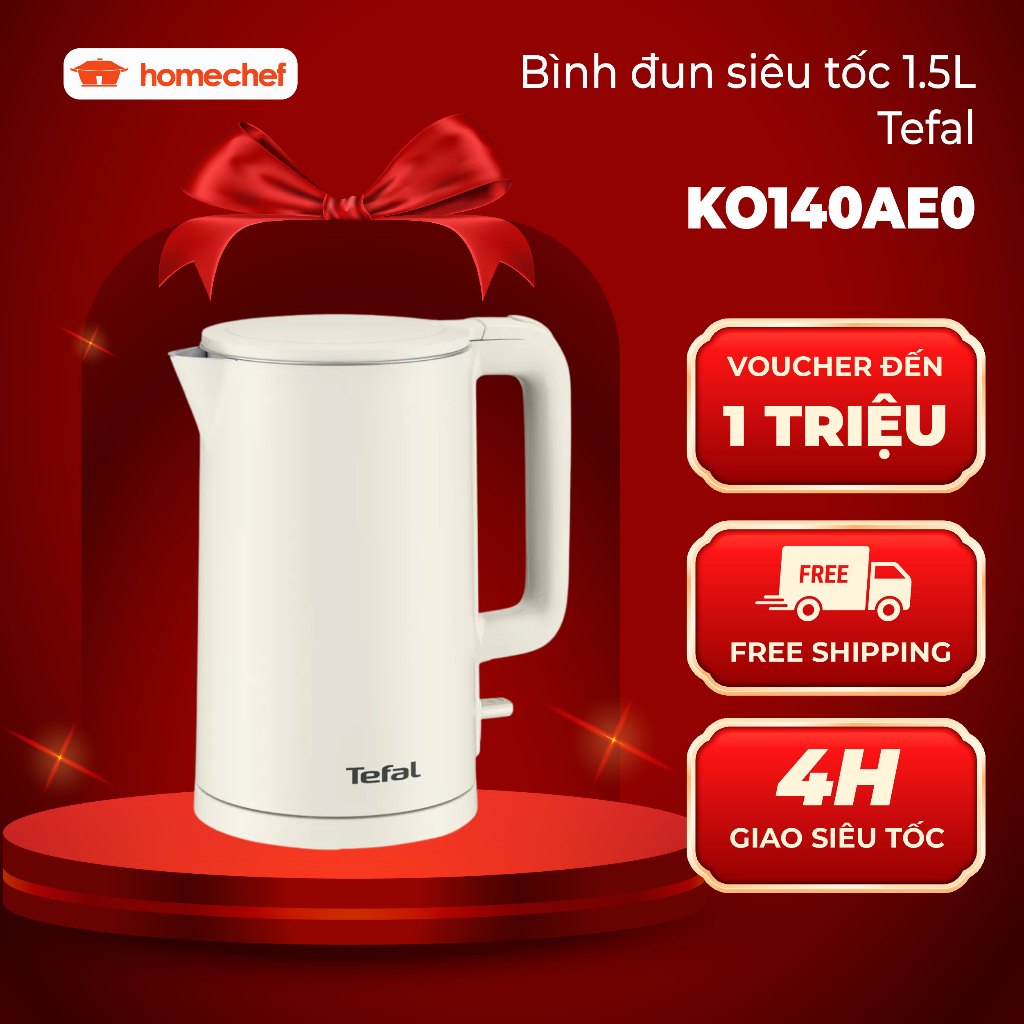 Ấm (Bình) đun siêu tốc Tefal 1.5L KO140AE0/K01408E0 - 1500W, Rise/Black