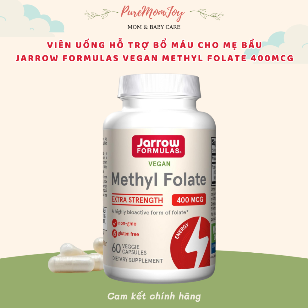 Viên uống hỗ trợ bổ máu cho mẹ bầu Jarrow Formulas Vegan Methyl Folate 400mcg 60 viên
