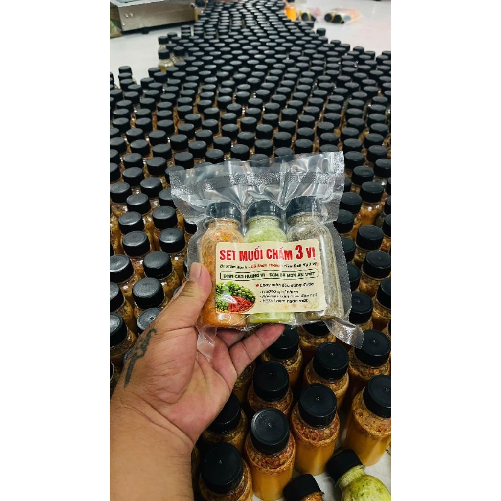 (siêu sales)sét 3 Chai Muối Chấm 3 Vị Muối Ớt Xiêm Xanh, Muối ớt đỏ it cay, Muối Ớt Đỏ Thần Thánh Mu