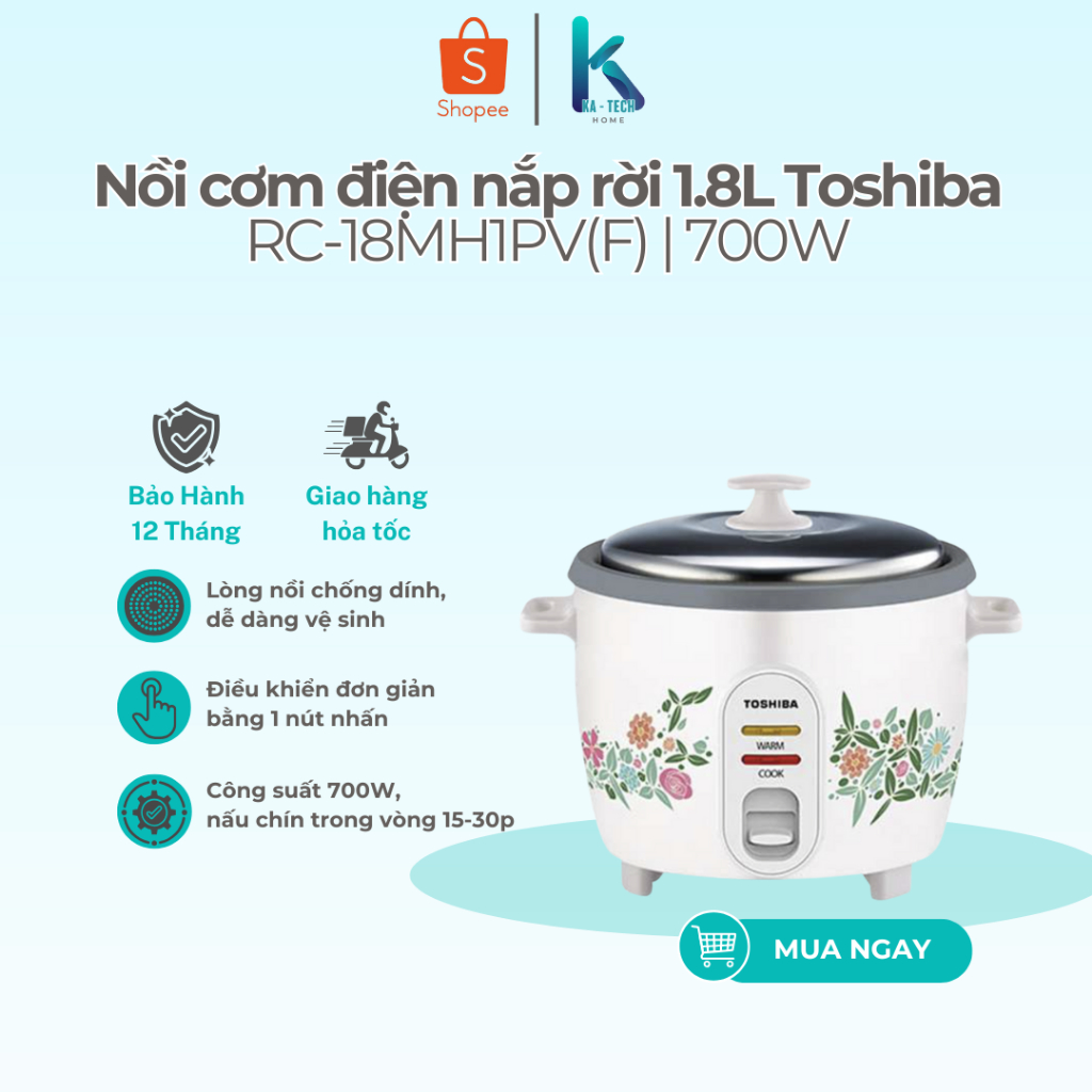 Nồi cơm nắp rời Toshiba RC-18MH2PV(F) 1.8L | RC-18MH1PV(F) 1.8L | RC-28MH1PV(G) 2.8L - BH chính hãng
