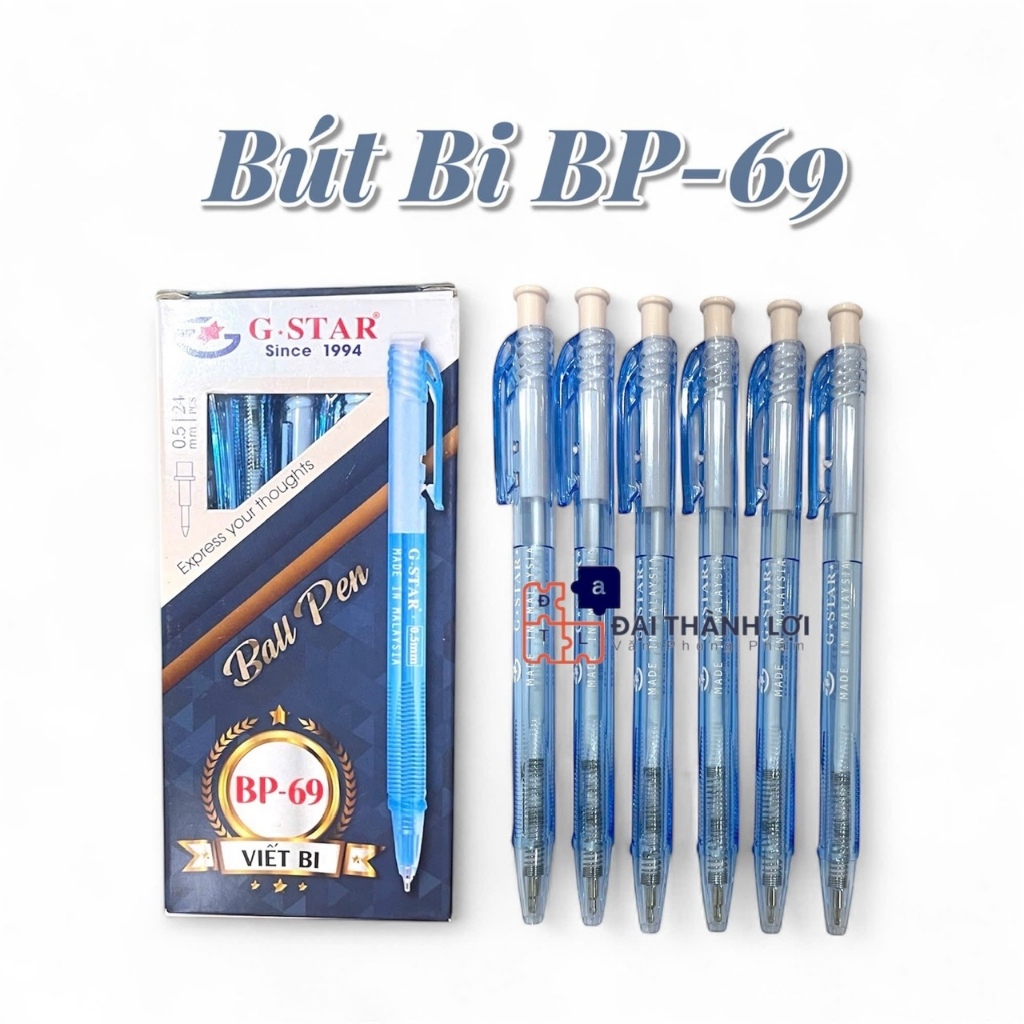 [BP69] HỘP 24 Cây Bút Bi Bấm / Viết Bi Bấm G-Star Gstar BP-69 Ngòi 0.5mm Mực Xanh-Sản Xuất Tại Malay