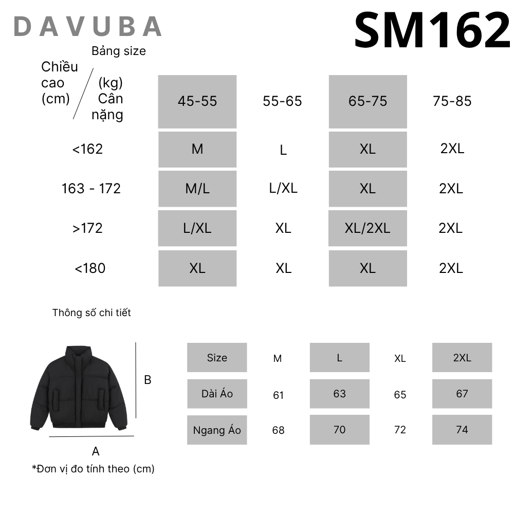 DAVUBA I Áo Phao Boxy (Ver2) Dày Dặn Tay Dài Cổ Cao Nam Nữ SM162 | BigBuy360 - bigbuy360.vn