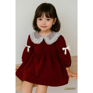  ☘️BP12 váy bé gái và mẹ vải nhung đỏ dáng xoè bồng bềnh tiểu thư công chúa đi tiệc đi chơi noen 