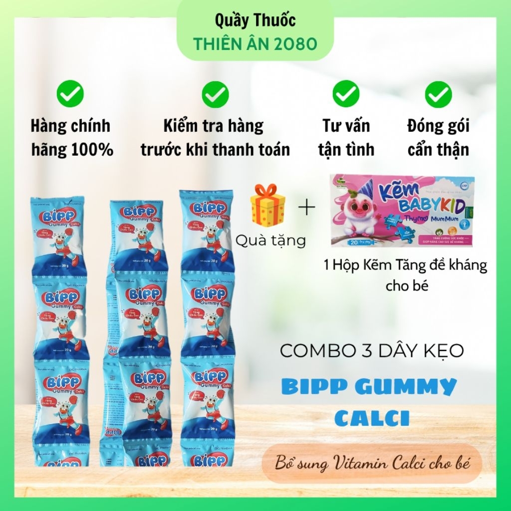 COMBO 3 DÂY KẸO BIPP GUMMY CALCI xương răng chắc khỏe, tăng chiều cao (Quà tặng kèm theo đơn hàng)